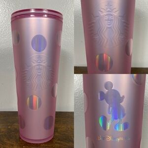 Starbucks/ Disney World pink metallic polka dot tumbler (no straw) 24 fl oz